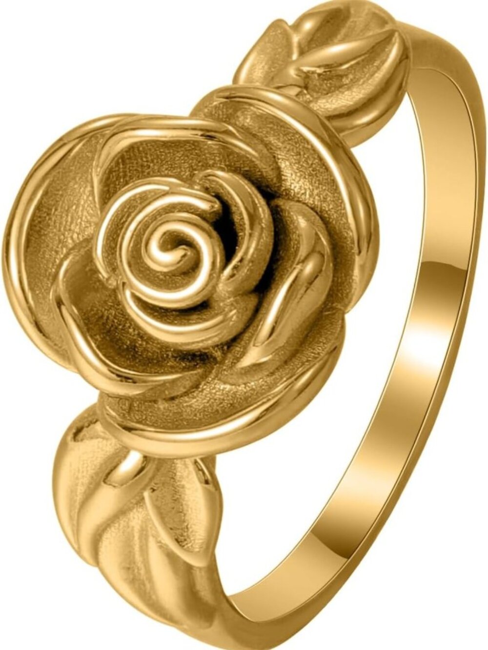 Elegant 18K Gold Plated Rose Flower Ring - Vintage Floral Jewelry Gift for Her